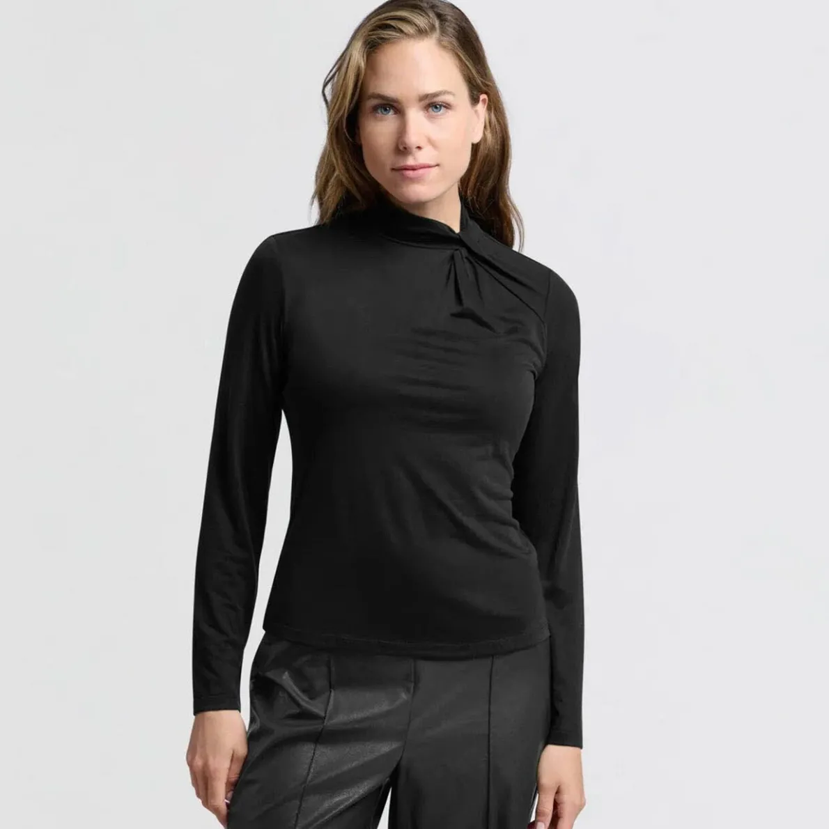 Yaya Shirt Jersey Top With Knotted High Neck